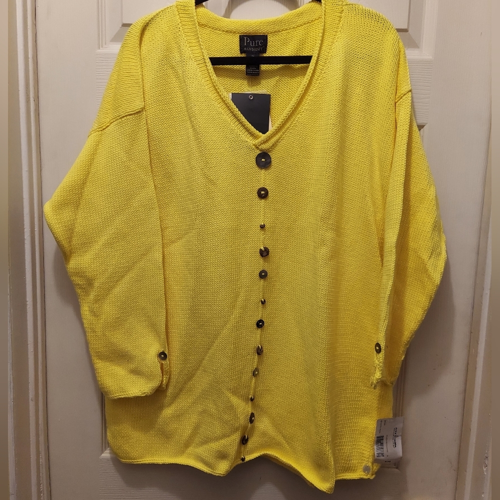 Pure Handknit 100% cotton womans sweater vibrant yellow size 3X